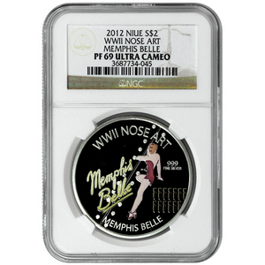 2012 Niue Silver WWII Nose Art Memphis Belle 1oz PF69 UC NGC Brown Label