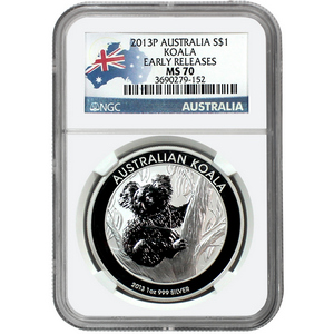 2013 Australia Silver Koala 1oz MS70 ER NGC Country Label