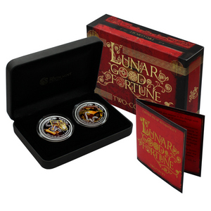 2013 Australia Silver 1oz Lunar Good Fortune Snake Wealth and Wisdom 2pc Colorized Set