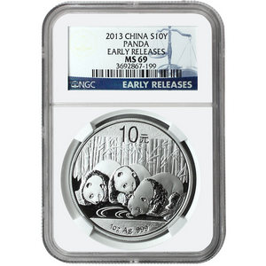 2013 China Silver Panda 1oz MS69 ER Blue Label