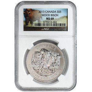 2013 Canada Silver Wood Bison 1oz MS69 NGC Bison Label