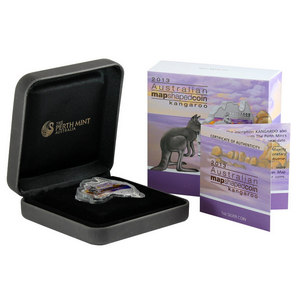 2013 P Australia Silver Map Shaped Kangaroo 1oz BU