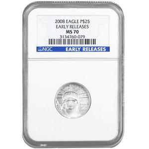 2008 Platinum American Eagle Quarter Ounce MS70 ER NGC Blue Label