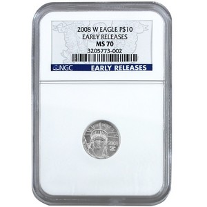 2008 W Platinum American Eagle Tenth Ounce MS70 ER Burnished NGC Blue Label