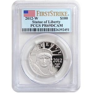 2012 W Platinum American Eagle 1oz PR69 DCAM FS PCGS Flag Label