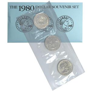 1980 Susan B. Anthony Dollar UNC 3pc Souvenir Set