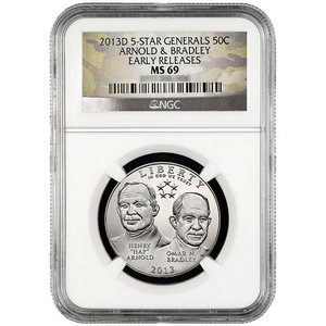 2013 D 5-Star Generals Arnold and Bradley Half Dollar MS69 ER NGC Camo Label
