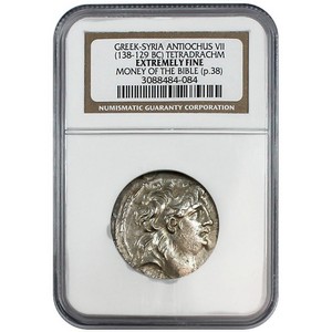 138-129 BC Greek-Syria Antiochus VII  Tetradrachm XF Money of the Bible NGC