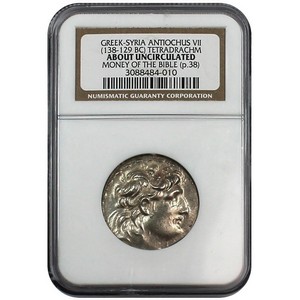 138-129 BC Greek-Syria Antiochus VII  Tetradrachm AU Money of the Bible NGC