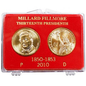 2010 P and D Millard Fillmore Presidential Dollar 2 Piece Set in Snaplock Case BU