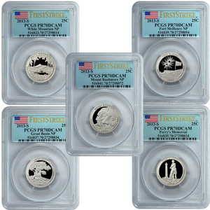 2013 S America the Beautiful Clad Quarters PR70 DCAM FS PCGS 5 Coin Set