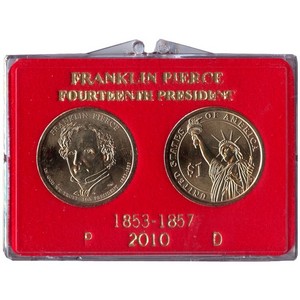 2010 P and D Franklin Pierce Presidential Dollars 2 Piece Set in Snaplock Case BU