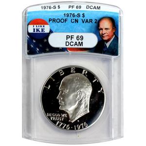 1976 S Eisenhower CN Clad Dollar Variety 2 PF69 DCAM ANACS I Like IKE Label