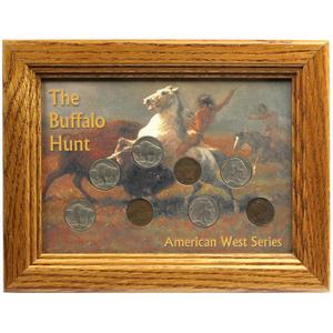 The Buffalo Hunt Frame and Buffalo Nickel & Indian Head Cent Coin Set