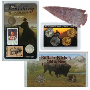 Native American Buffalo Nickel Collection- 8 coins 2 stamps 1 arrowhead