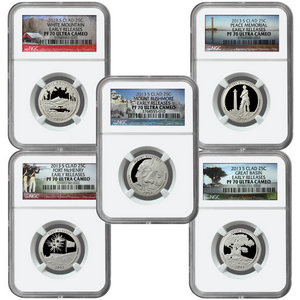 2013 S America the Beautiful Clad Quarter PF70 UC ER NGC 5 Coin Set