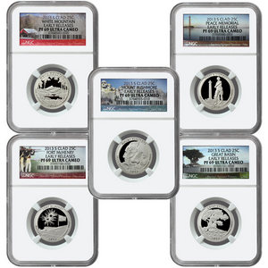 2013 S America the Beautiful Clad Quarter PF69 UC ER NGC 5 Coin Set