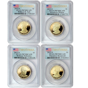 2013 S Presidential Dollars 4pc Set PR70 DCAM FS PCGS Flag Label