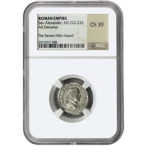 222-235 AD Sev. Alexander Roman Empire AR Denarius Ch XF The Seven Hills Hoard NGC Ancients Label