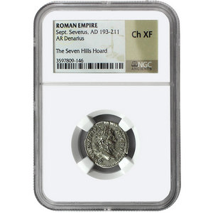 193-211 AD Sept. Severus Roman Empire AR Denarius Ch XF The Seven Hills Hoard NGC Ancients Label