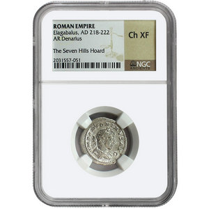 218-222 AD Elagabalus Roman Empire AR Denarius Ch XF The Seven Hills Hoard NGC Ancients Label