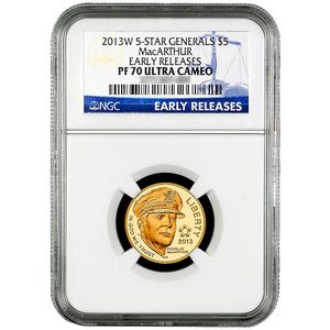 2013 W $5 Gold 5-Star Generals MacArthur PF70 UC ER NGC Blue Label