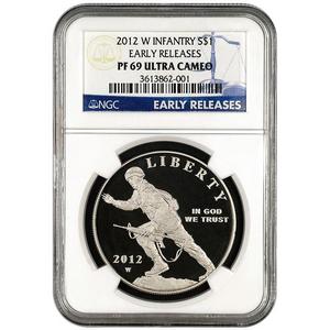 2012 W Infantry Soldier Silver Dollar PF69 UC ER NGC Blue Label