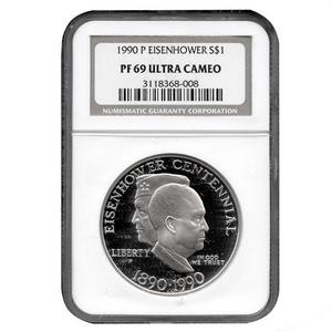 1990 P Eisenhower Centennial Silver Dollar PF69 UC NGC