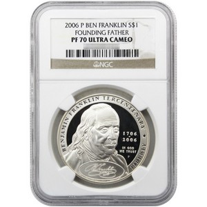 2006 P Benjamin Franklin Founding Father Silver Dollar PF70 UC NGC