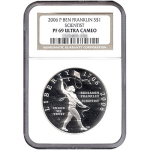2006 P Benjamin Franklin Scientist Silver Dollar PF69 UC NGC