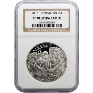 2007 P Jamestown 400th Anniversary Silver Dollar PF70 UC NGC