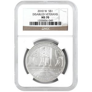 2010 W Disabled Veterans Silver Dollar MS70 NGC