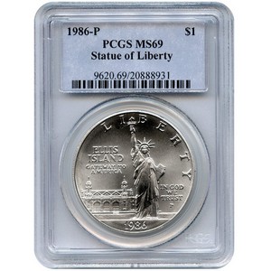 1986 P Statue of Liberty Silver Dollar MS69 PCGS