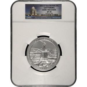 2011 P America The Beautiful Silver 5oz Gettysburg SP70 ER NGC