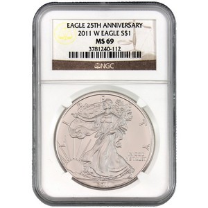 2011 W Silver American Eagle 25th Anniversary MS69 Burnished NGC