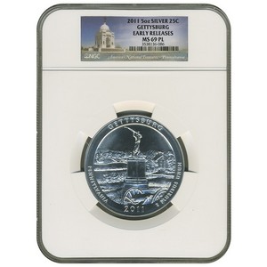 2011 America The Beautiful Silver 5oz Gettysburg MS69 PL ER NGC