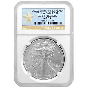 2011 W Silver American Eagle MS69 Burnished ER NGC Star Label