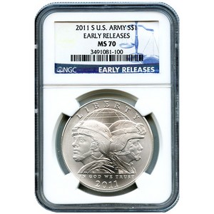 2011 S US Army Silver Dollar MS70 ER NGC