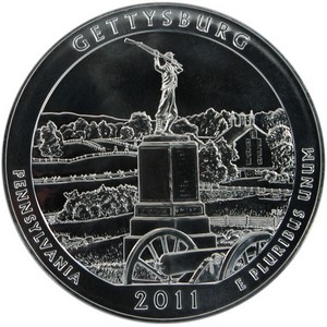 2011 America The Beautiful Silver 5oz Gettysburg UNC