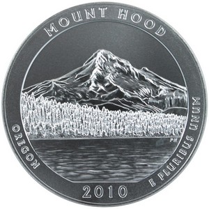 2010 P America the Beautiful Silver 5oz Mount Hood Vapor Blasted UNC