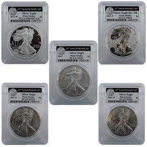 2011 25th Anniversary Silver American Eagle 5pc Set 69 FS PCGS
