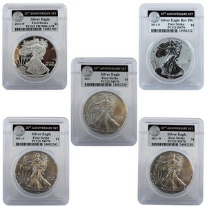 2011 25th Anniversary Silver American Eagle 5pc Set 70 FS PCGS