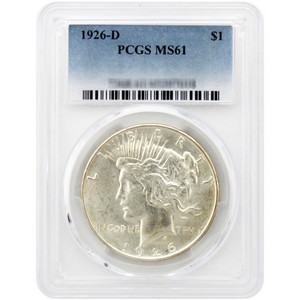 1926 D Peace Silver Dollar MS62 NGC Retro Holder