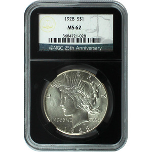 1928 Peace Silver Dollar MS62 NGC Retro Holder