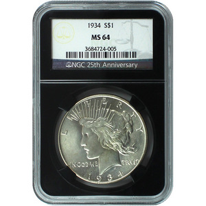 1934 Peace Silver Dollar MS64 NGC Retro Holder