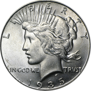 1935 Peace Silver Dollar MS63 NGC Retro Holder