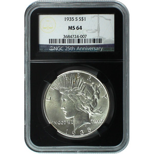 1935 Peace Silver Dollar MS64 NGC Retro Holder