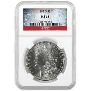 1883 O Morgan Silver Dollar MS62 NGC Flag Label