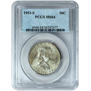 1953 S Silver Franklin Half Dollar MS64 PCGS