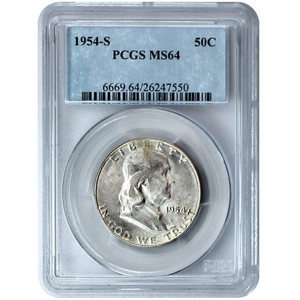 1954 S Silver Franklin Half Dollar MS64 PCGS